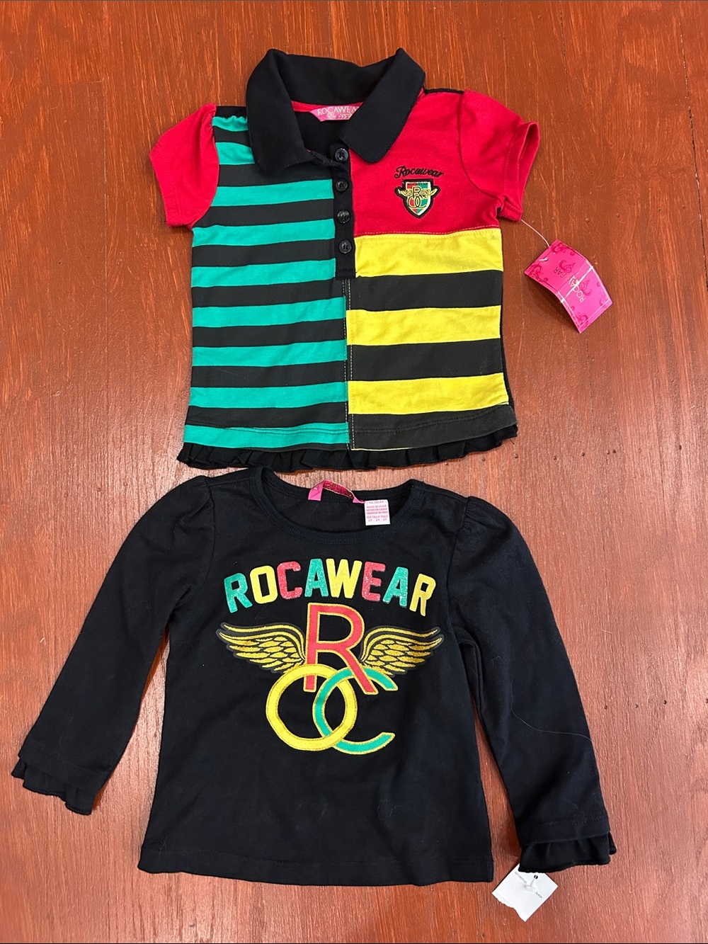 Rocawear Girls' Black Long Sleeve Logo Tee & Colorblock Polo Set